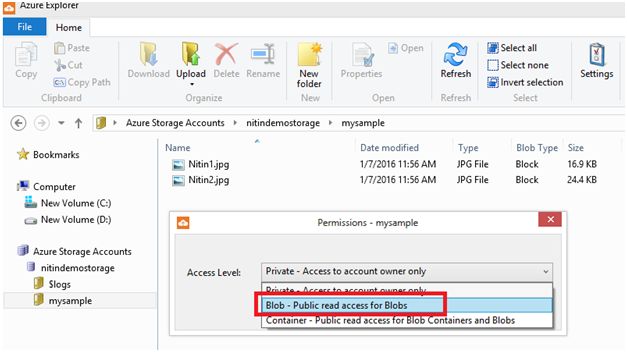 Blob-public read access for blobs